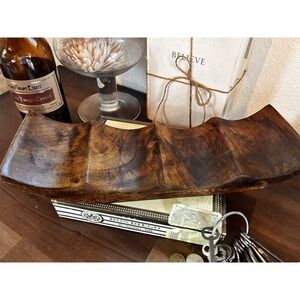 Sculptural Crate & Barrel Wine Holder 21 x‎ 5 Shesham Wood Curved Bar Decor